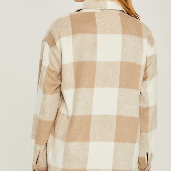 Light Beige Buffalo Plaid Brushed Shacket - Picture 7 of 7